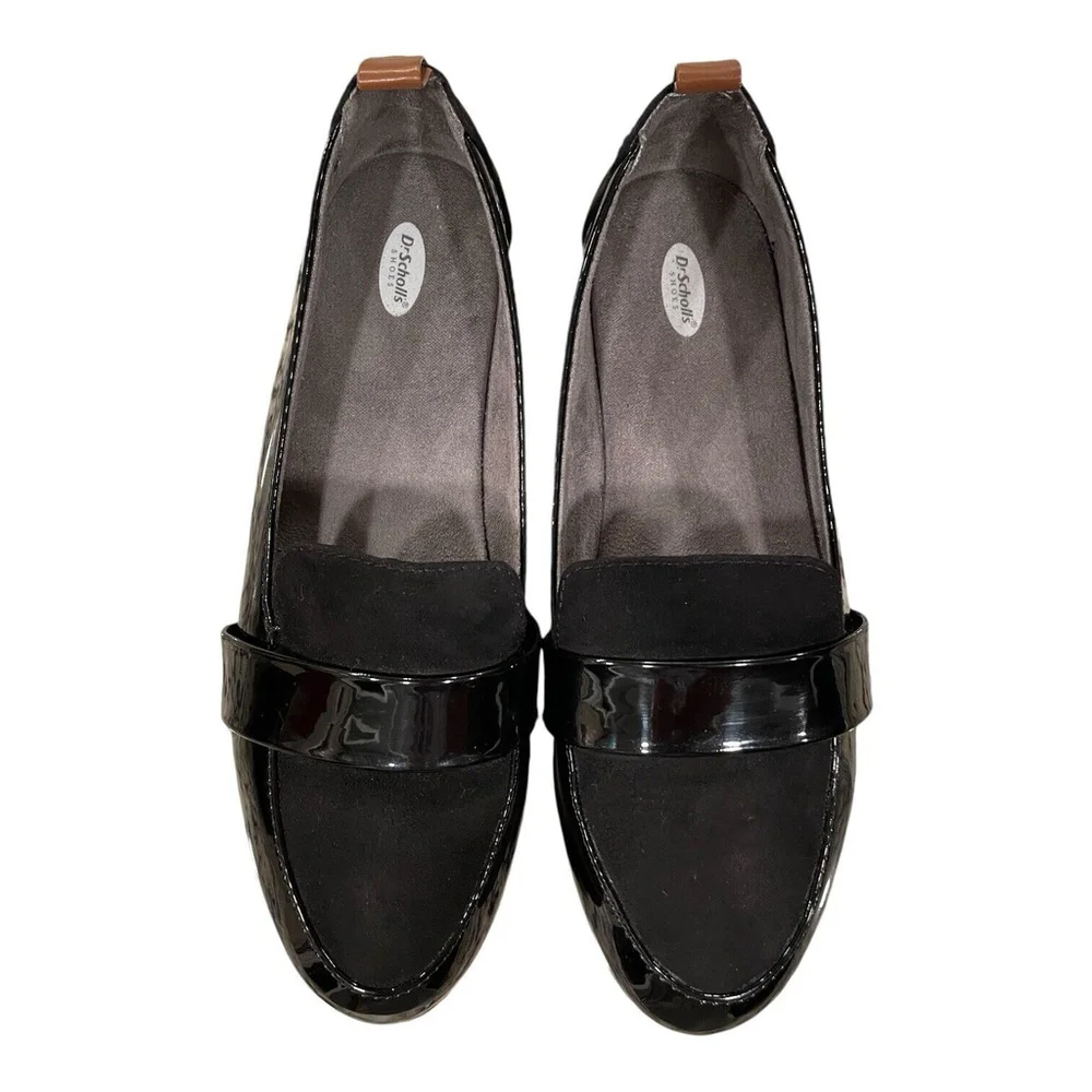Dr. Scholls Womens 6.5M Webster Loafer Black Patent Microfiber Slip On Comfort